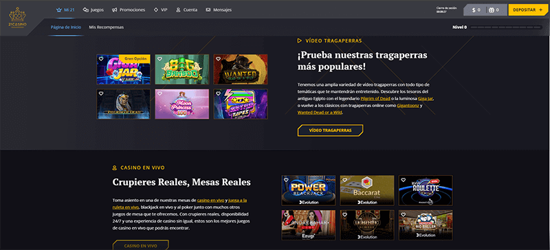 21 Casino Homepage