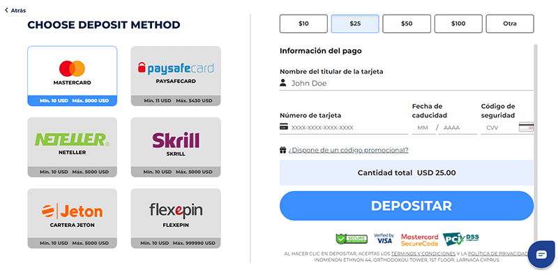 Métodos de Deposito en Winspark Uruguay