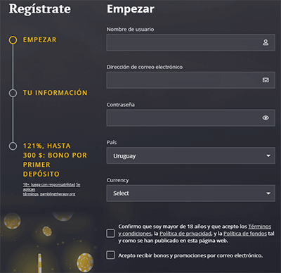 Registro en 21 Casino